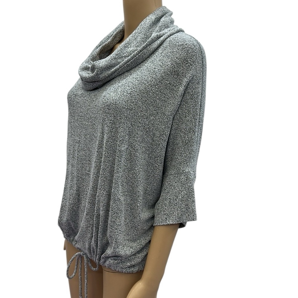 Heather Gray Cowl Neck Drawstring Waist 3 Quarter Batwing Sleeve Knit Top Size S - Picture 3 of 9
